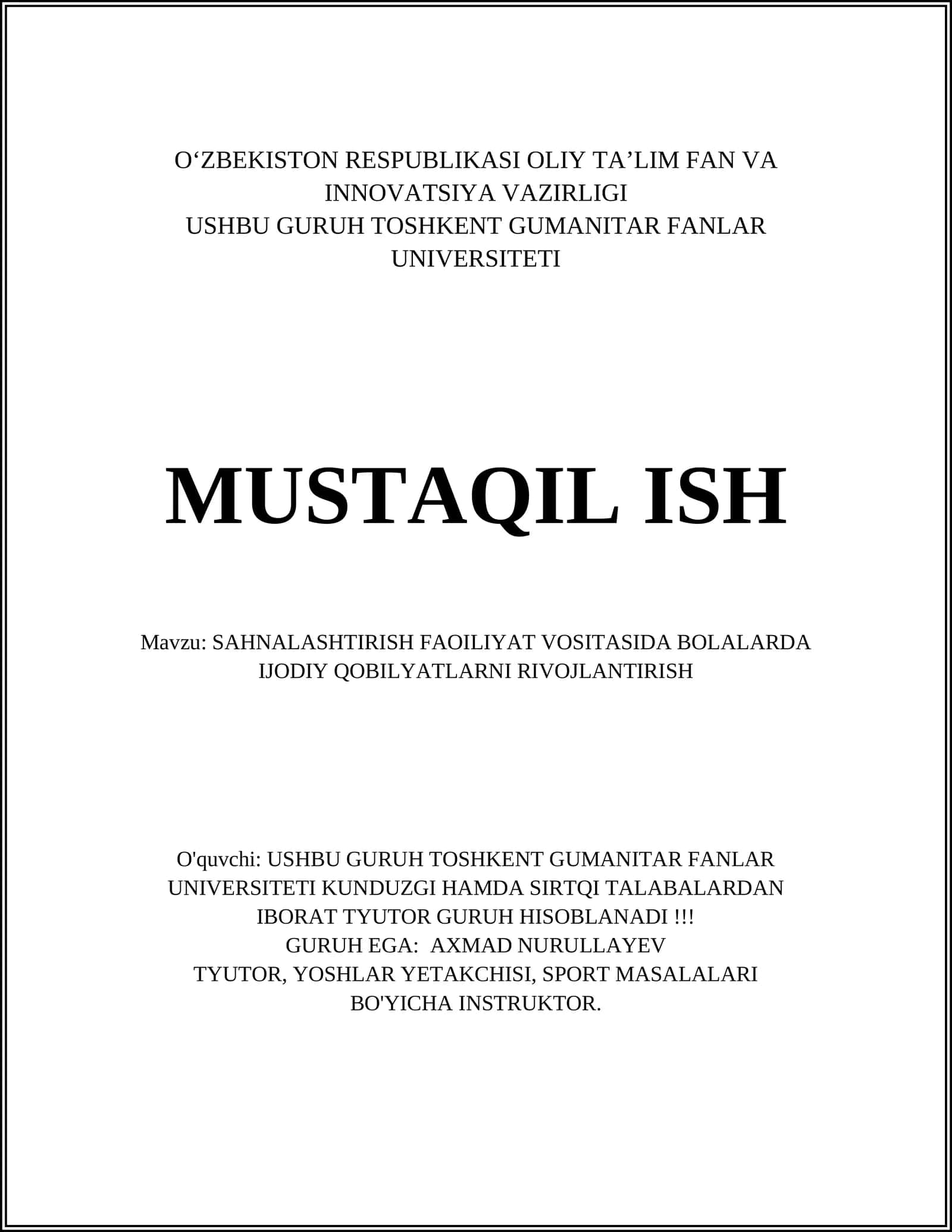 SAHNALASHTIRISH FAOILIYAT VOSITASIDA BOLALARDA IJODIY QOBILYATLARNI RIVOJLANTIRISH 1