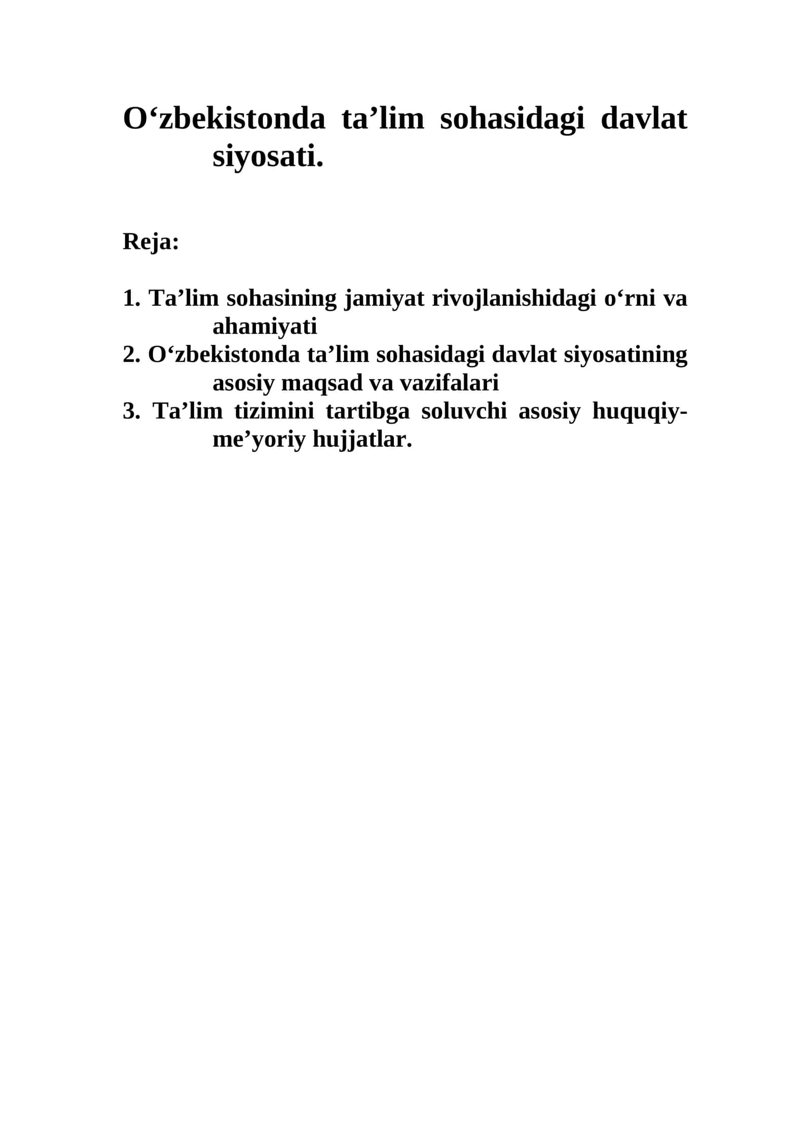 O‘zbekistonda ta’lim sohasidagi davlat siyosati 1