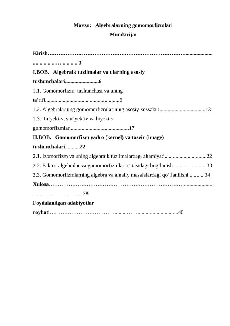 Algebralarning gomomorfizmlari 1