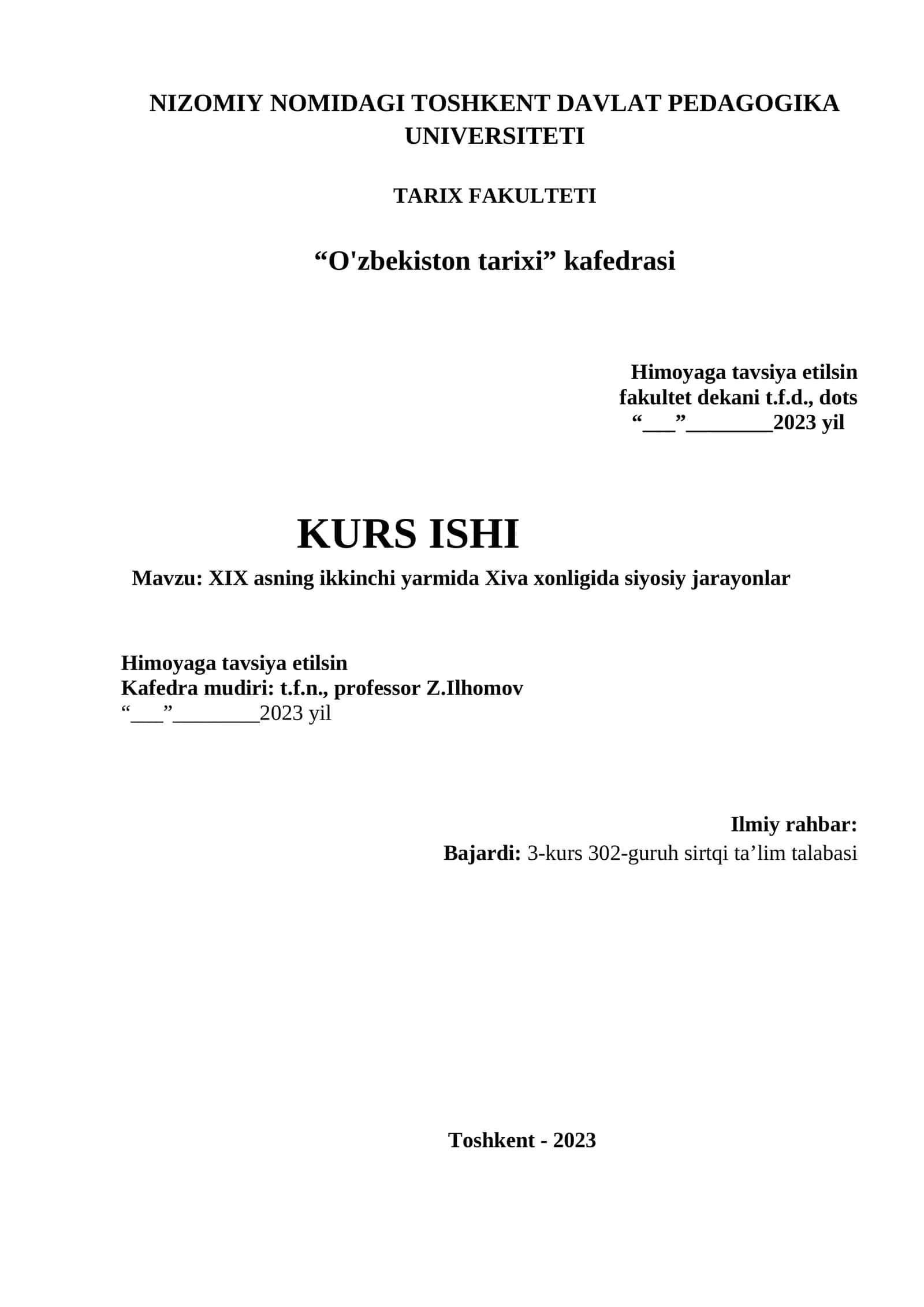 XIX asrning ikkinchi yarmida Xiva xonligida siyosiy jarayonlar 1