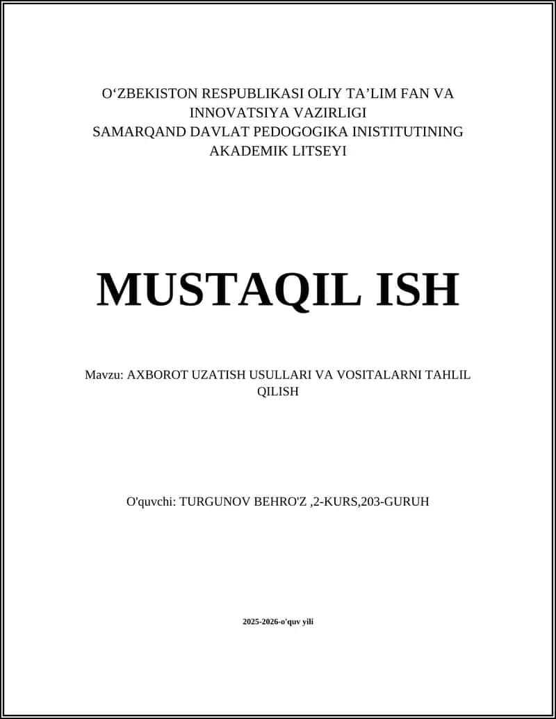Axborot uzatish usullari va vositalarni tahlil qilish 1