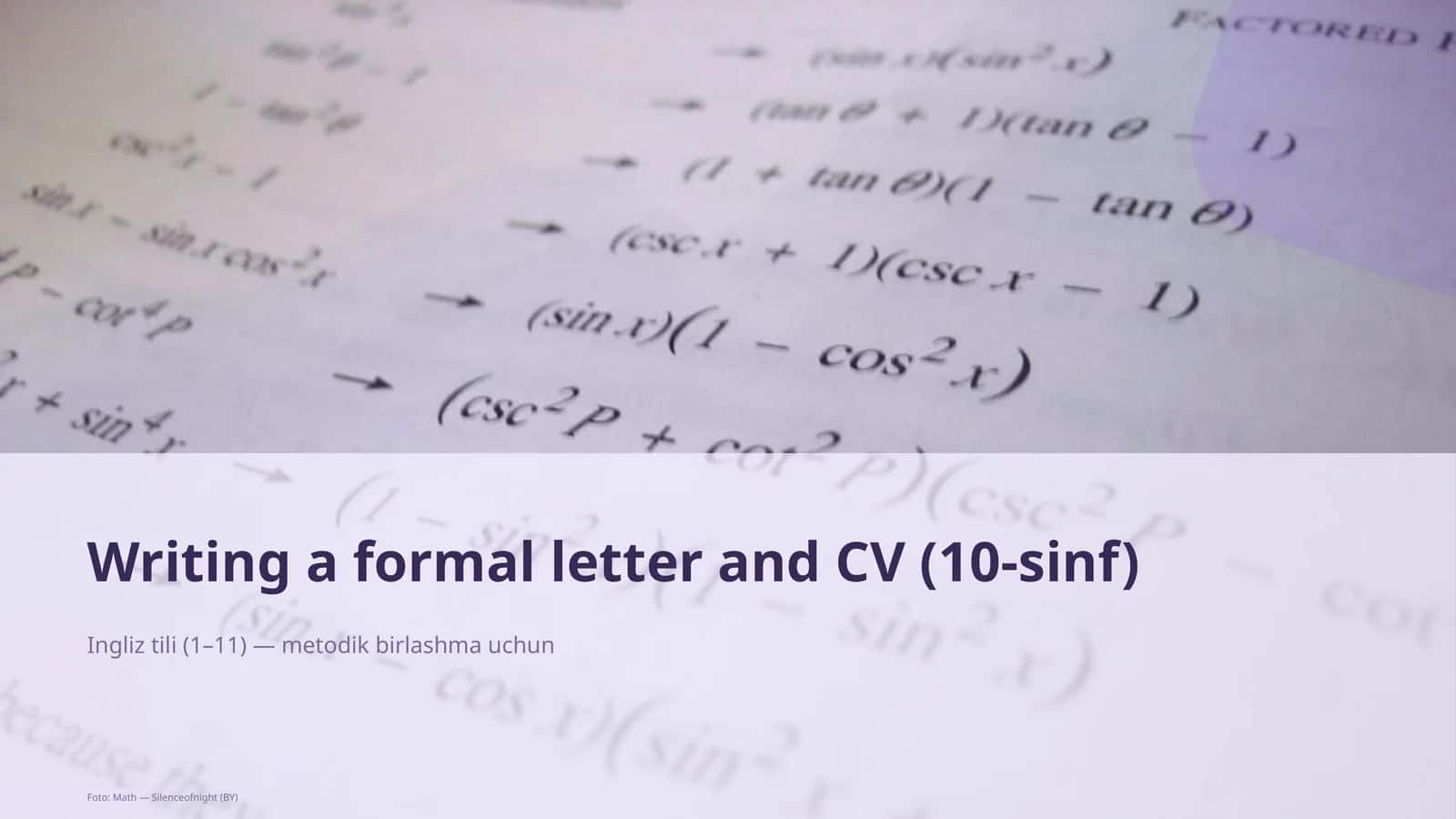 Writing a formal letter and CV (10-sinf) 1