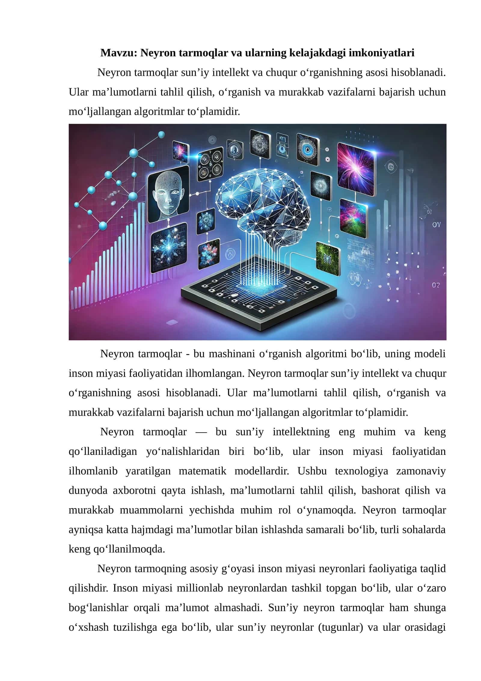 Neyron tarmoqlar va ularning kelajakdagi imkoniyatlari 1