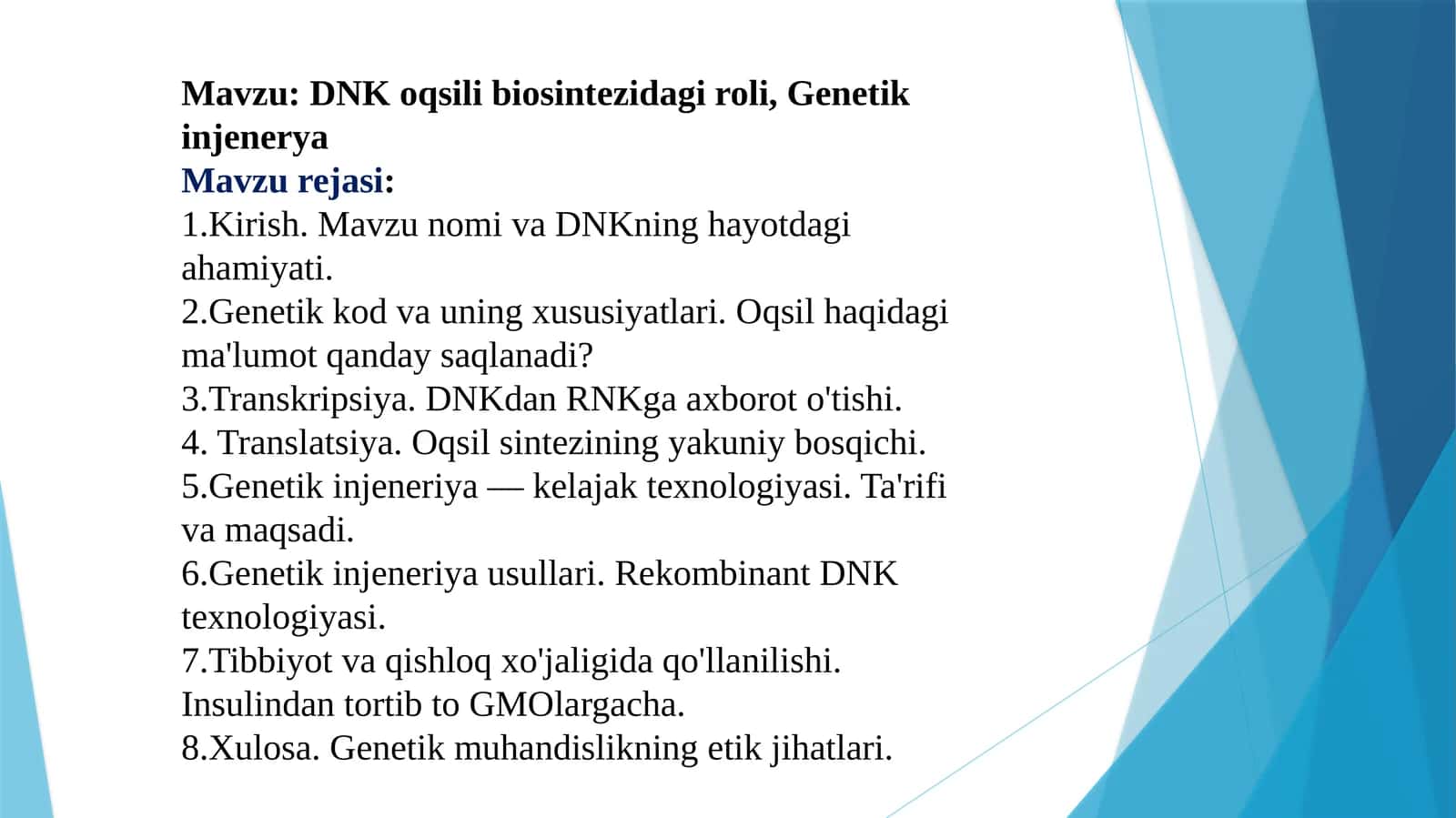 DNK oqsili biosintezidagi roli, Genetik injenerya taqdimot 1