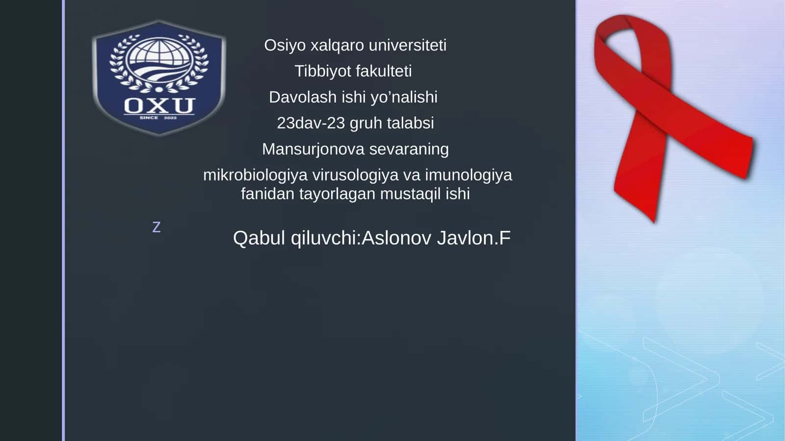 OITS VIRUSI.KLASIFIKATSIYASI,PATOGENEZI VA LABORATORIYA TASHXISI 1