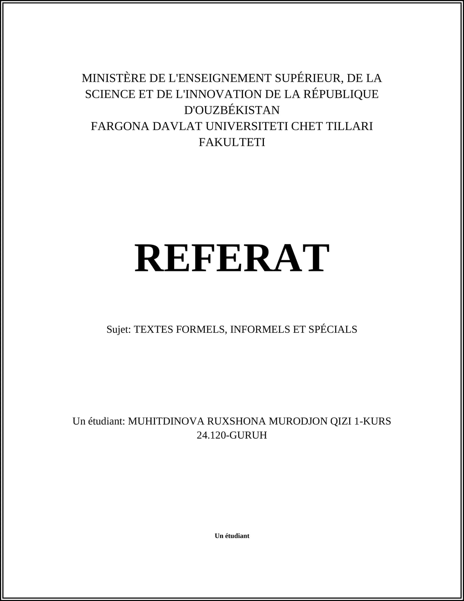 TEXTES FORMELS, INFORMELS ET SPÉCIALS 1