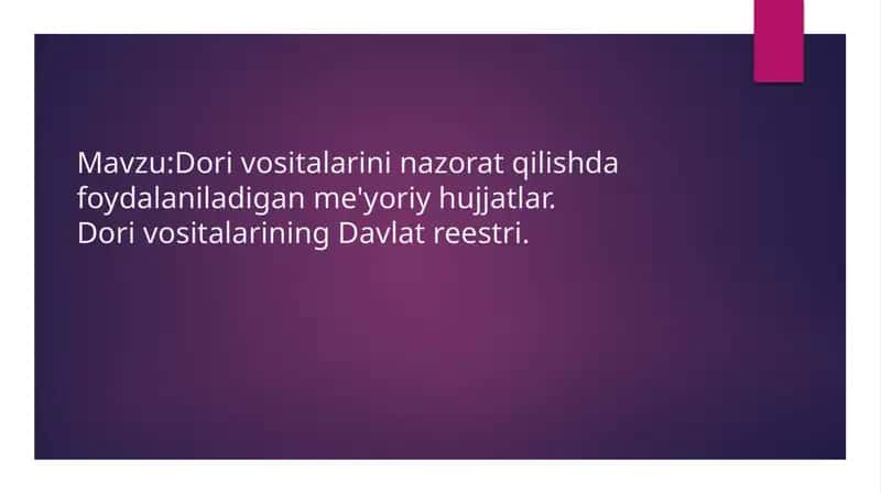 Dorivositalarininazoratqilishdafoydalaniladiganme'yoriyhujjatlar.DorivositalariningDavlatreestri 1