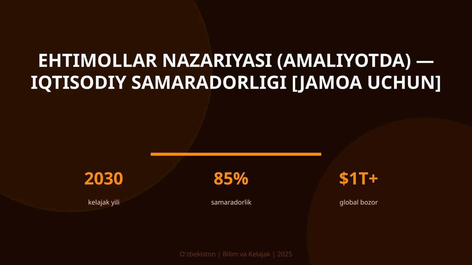 Ehtimollar nazariyasi (amaliyotda) — iqtisodiy samaradorligi [jamoa uchun] 1