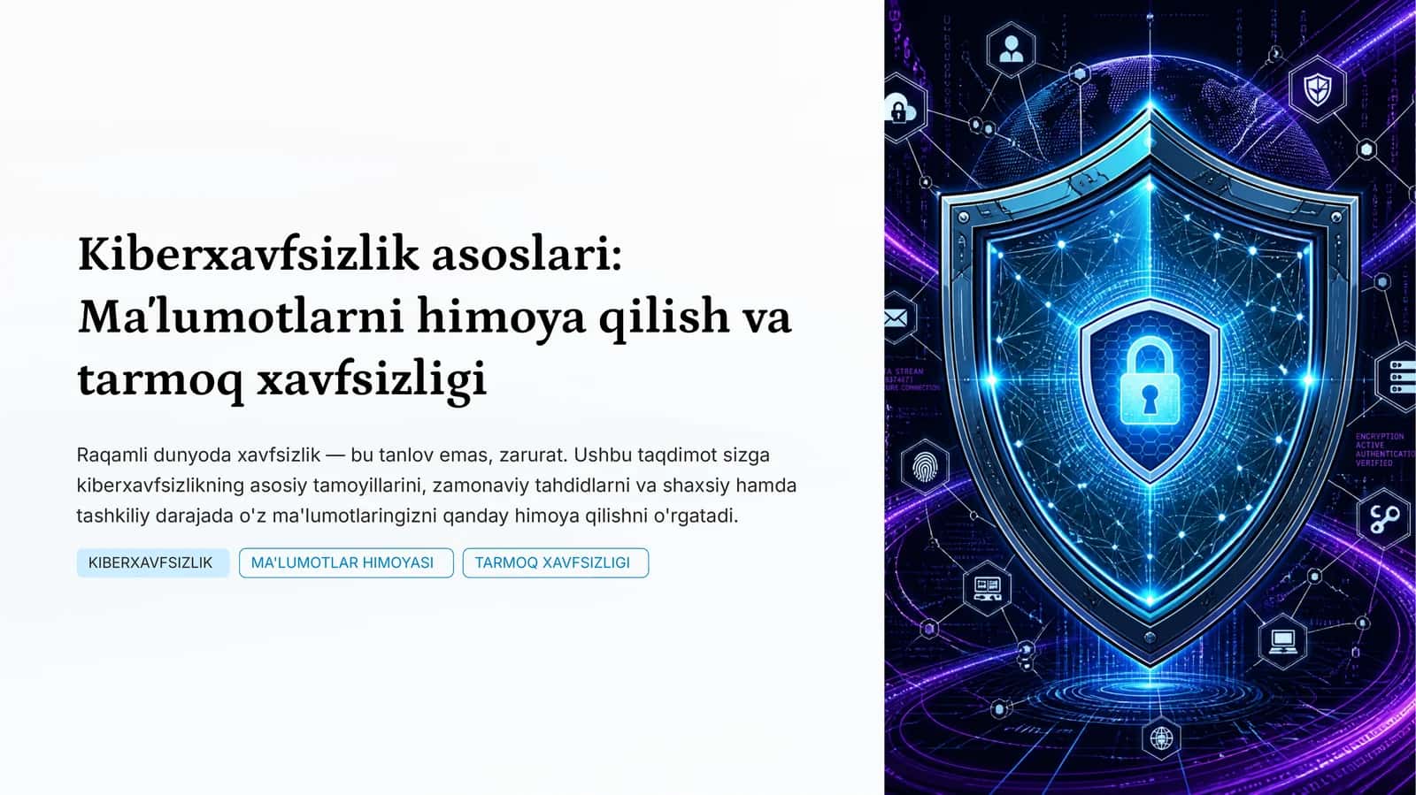 Kiberxavfsizlik asoslari: Maʼlumotlarni himoya qilish va tarmoq xavfsizligi 1