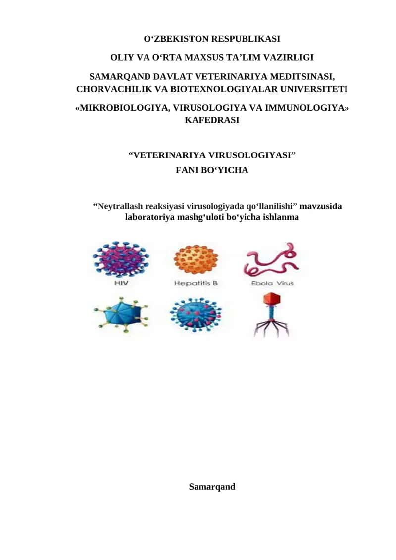 Laboratoriya mashg'uloti "Neytrallash reaksiyasi virusologiyada qo‘llanilishi" 1