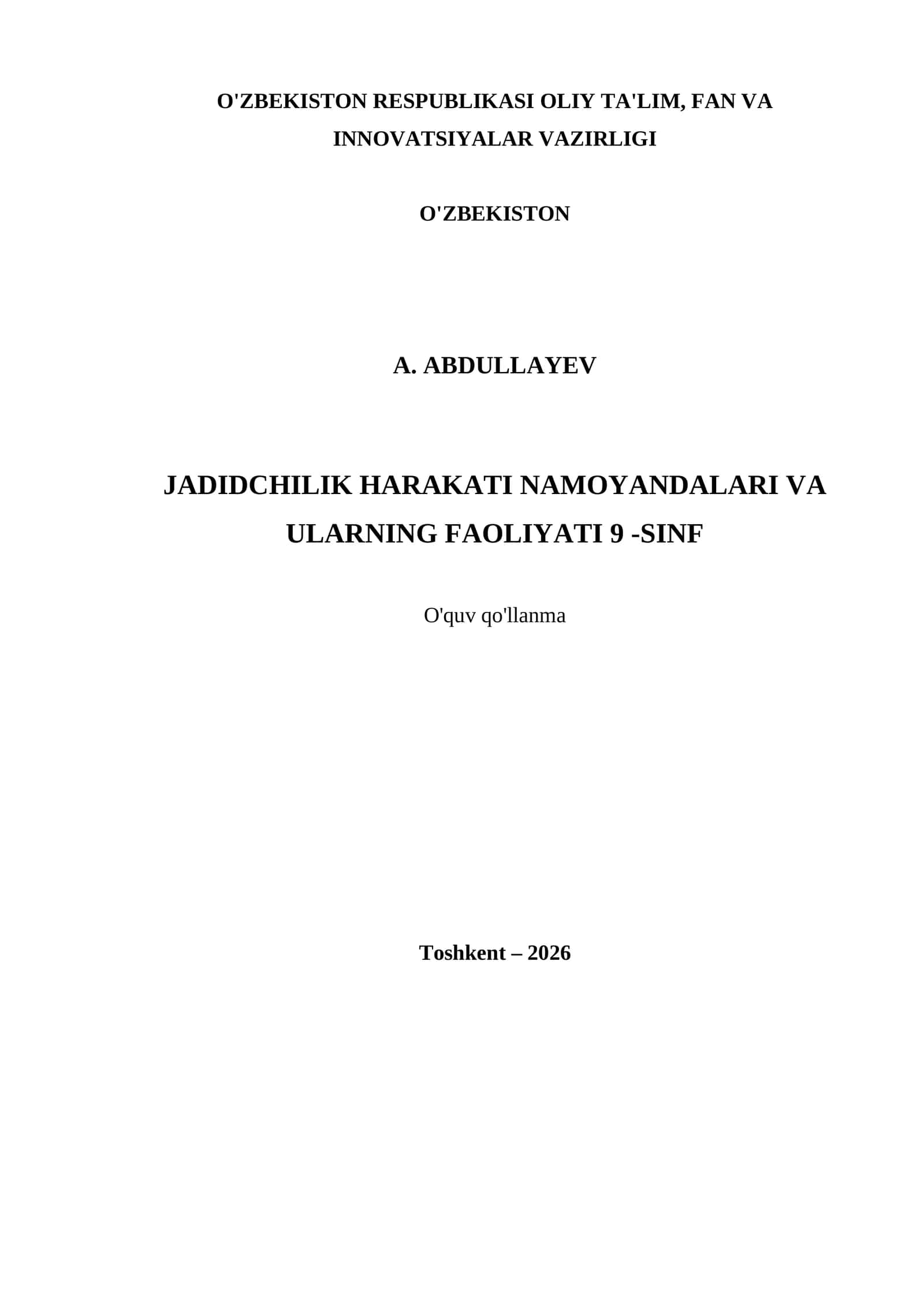 JADIDCHILIK HARAKATI NAMOYANDALARI VA ULARNING FAOLIYATI 9 -SINF 1