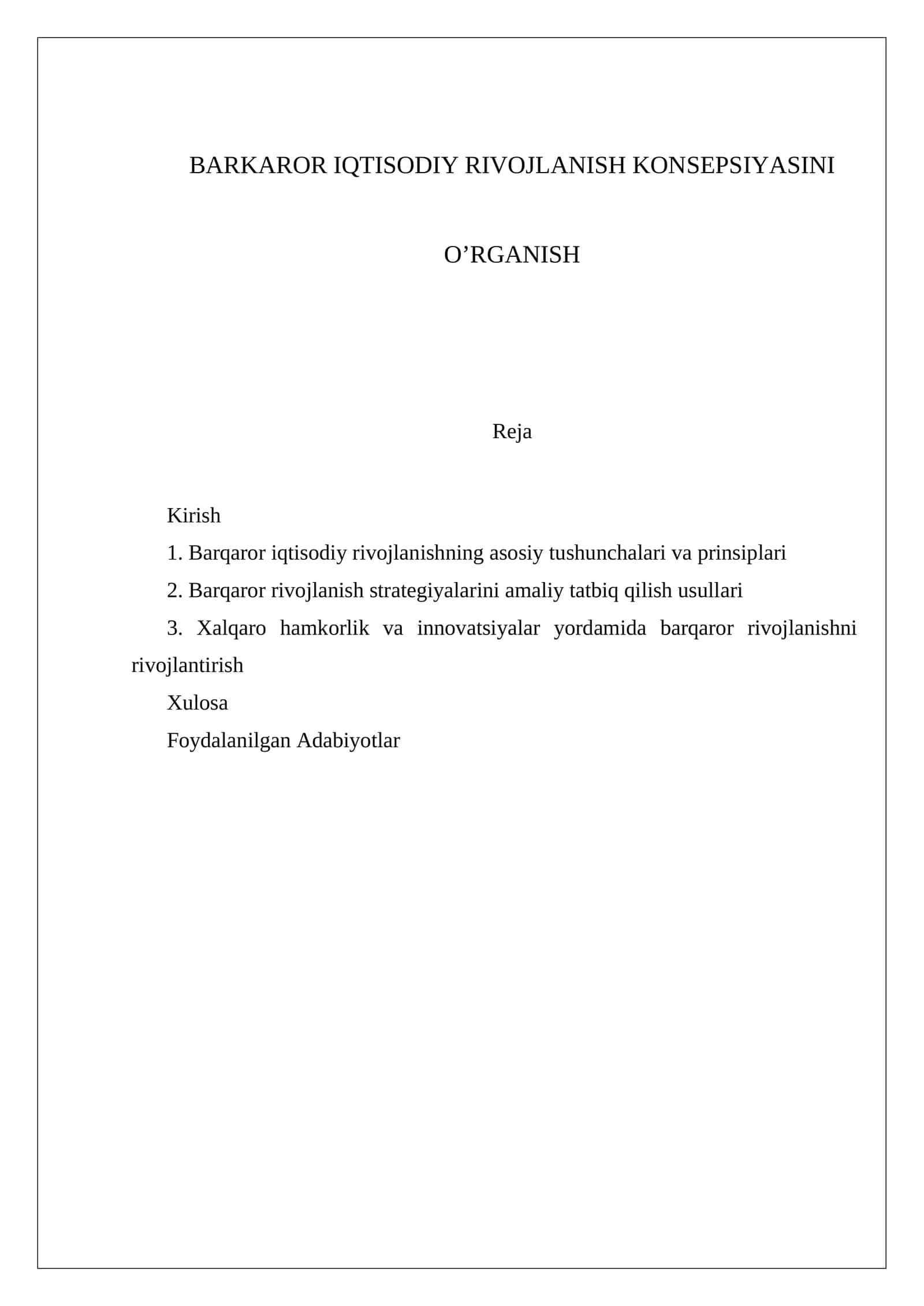 Barqaror Iqtisodiy Rivojlanish Konsepsiyasini O’rganish 1