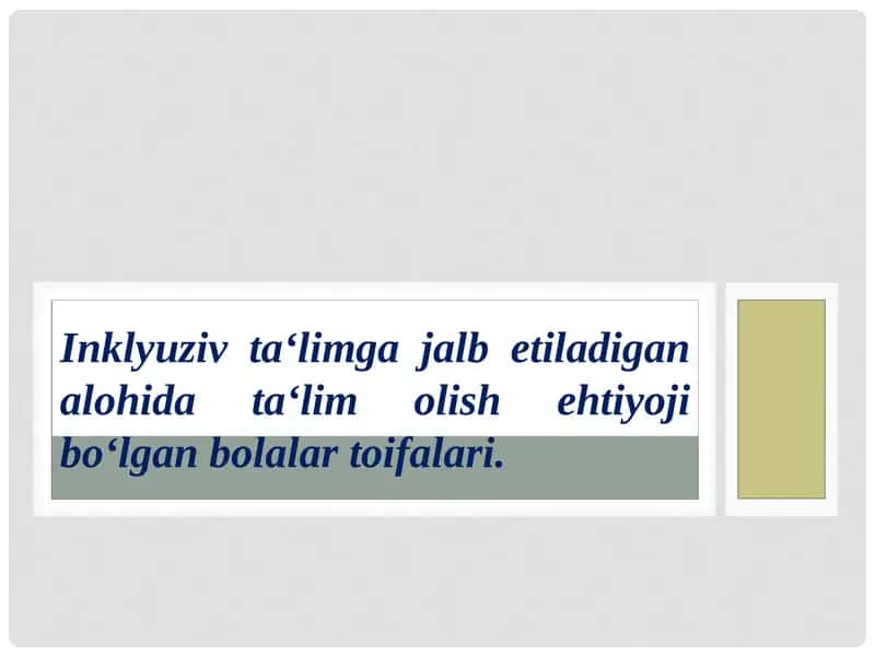 Inklyuziv ta‘limga jalb etiladigan alohida ta‘lim olish ehtiyoji bo‘lgan bolalar toifalari. 1