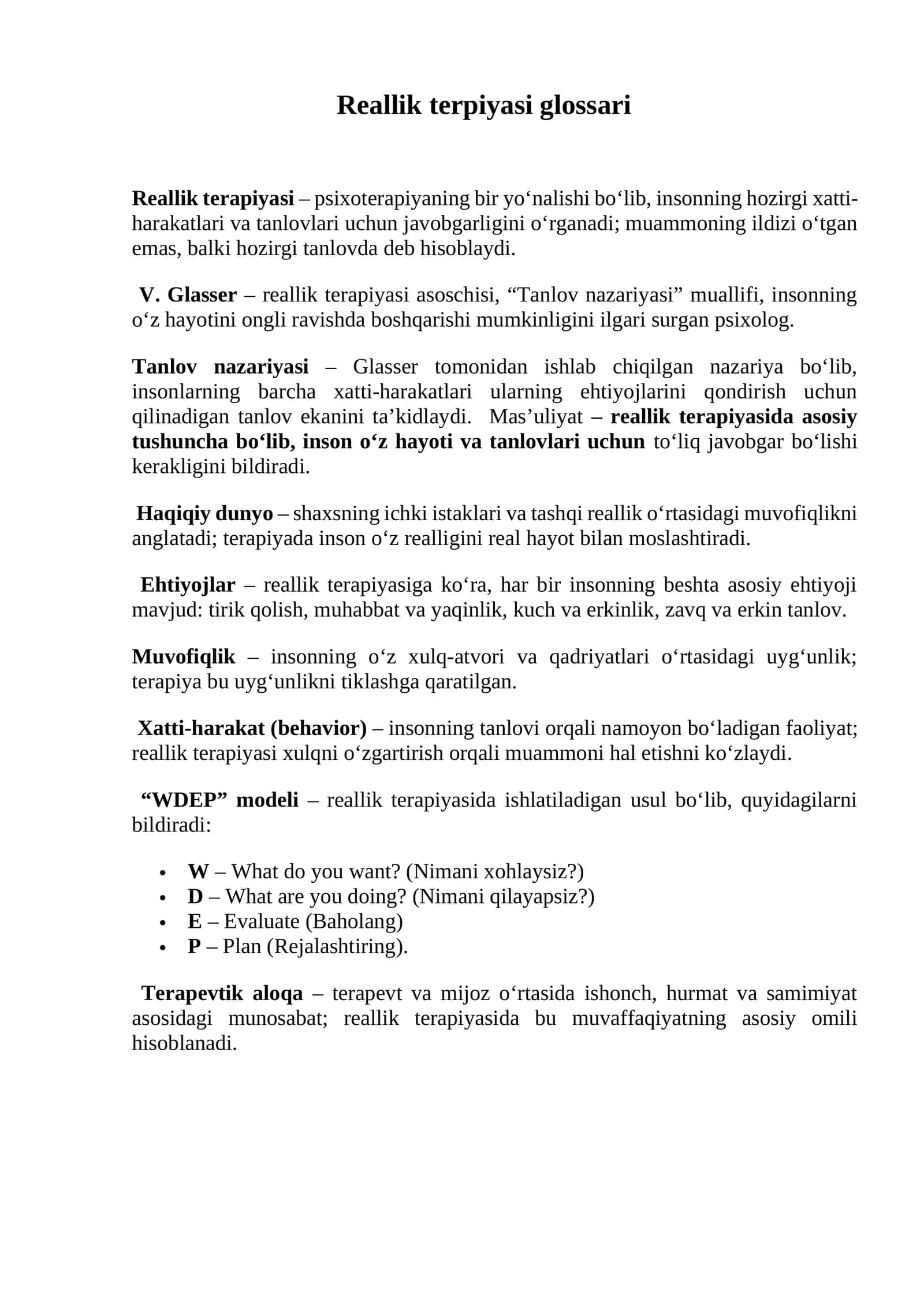 Reallik terpiyasi glossari 1