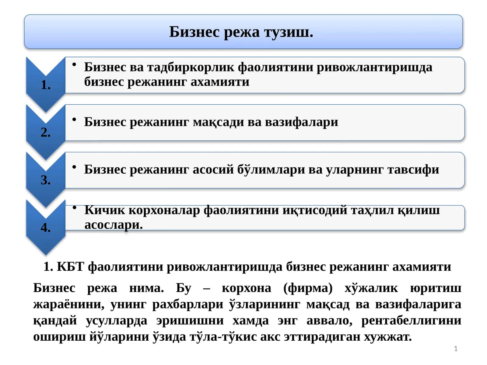 Бизнес режа тузиш 1