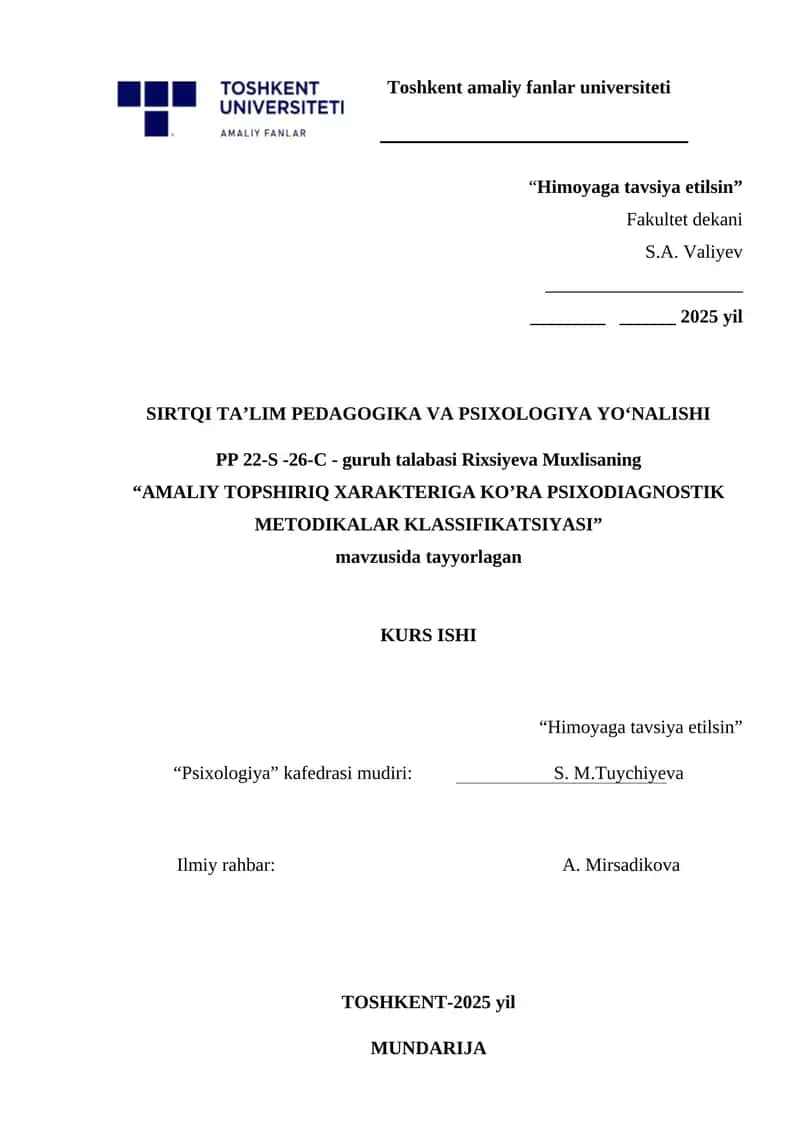 PSIXODIAGNOSTIK METODIKALAR KLASSIFIKATSIYASI 1