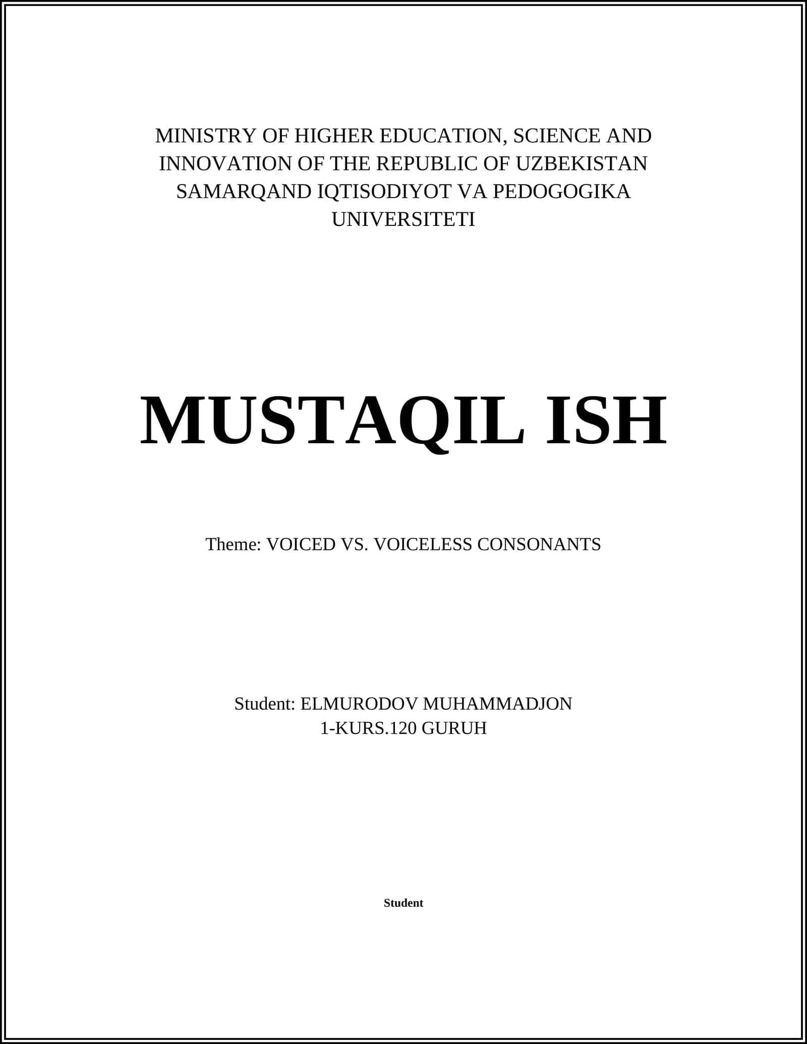 Theme: VOICED VS. VOICELESS CONSONANTS 1