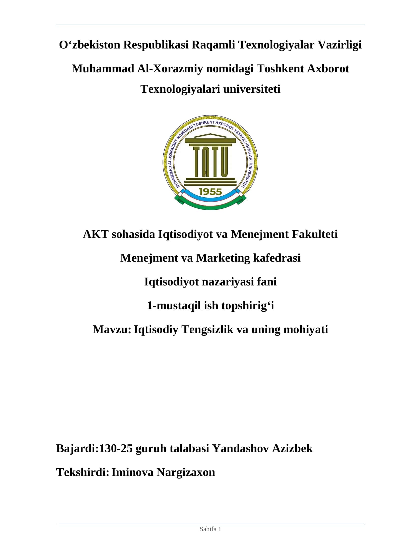 Muammolardan biri – iqtisodiy tengsizlik va uning mohiyati 1