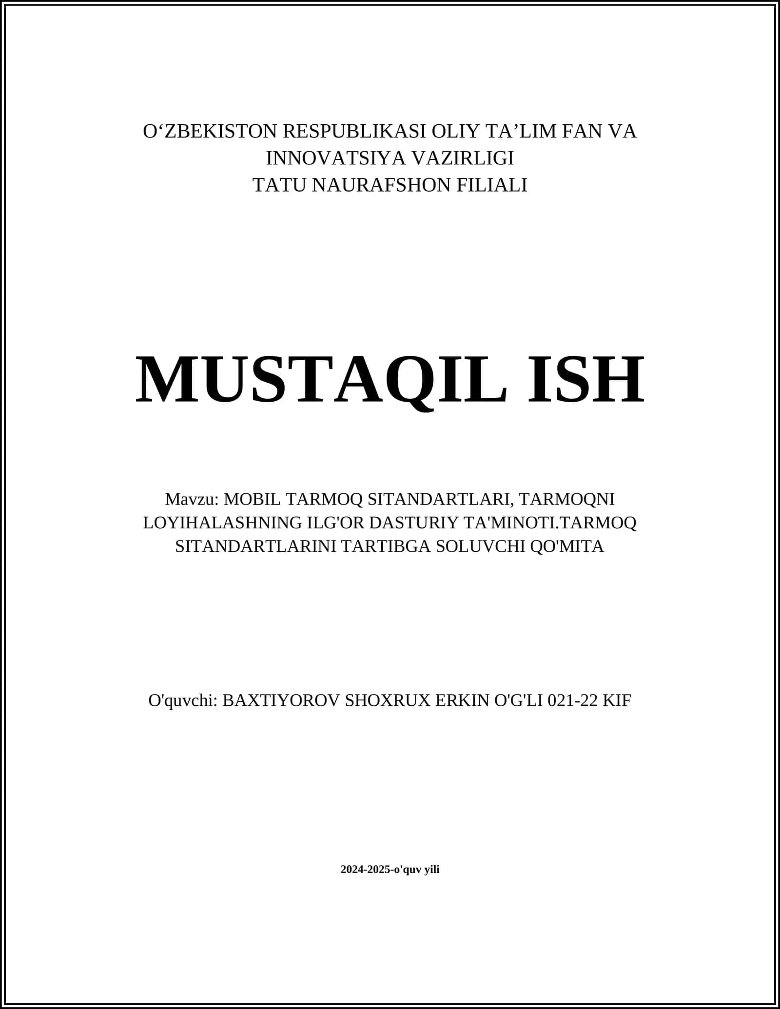 MOBIL TARMOQ SITANDARTLARI 1