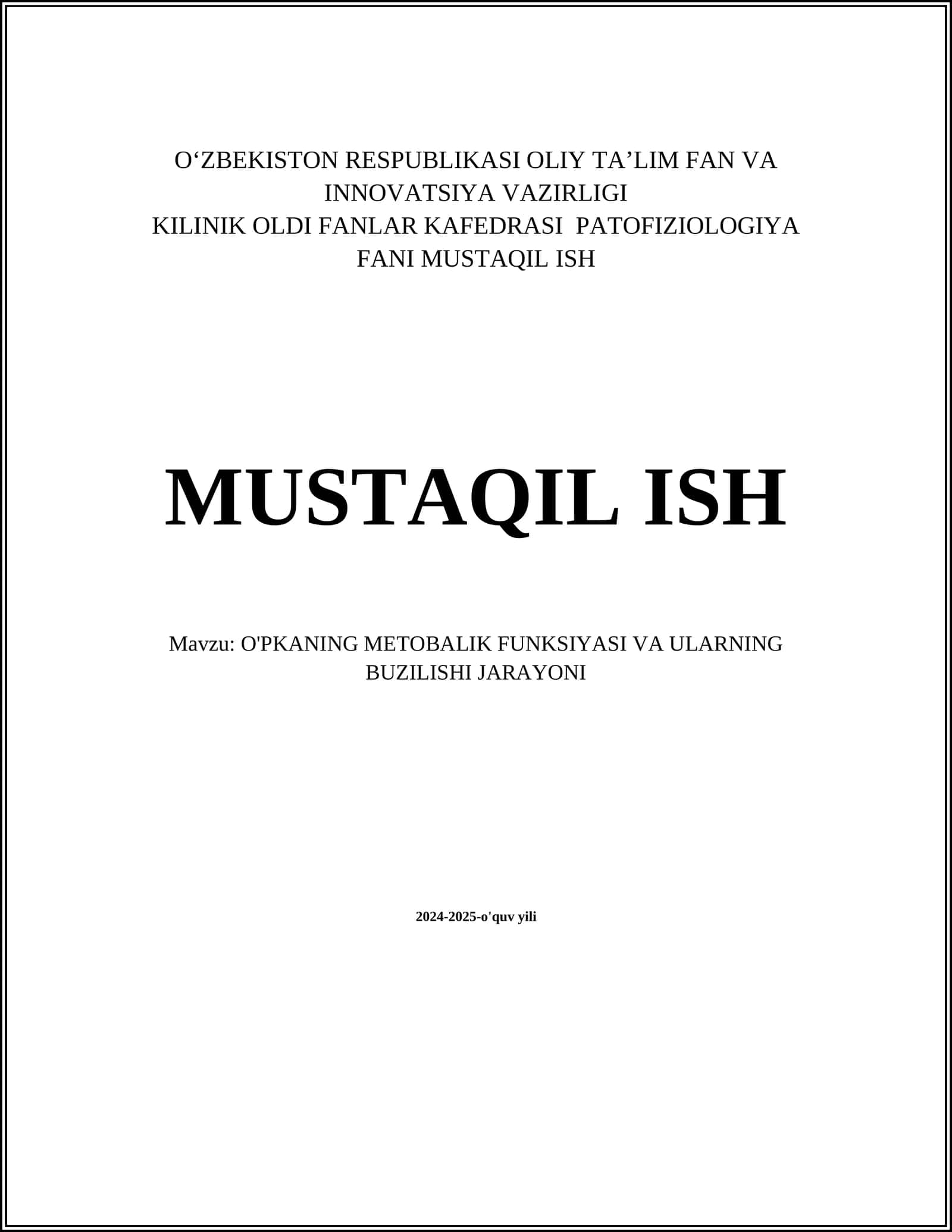 O'PKANING METOBALIK FUNKSIYASI VA ULARNING BUZILISHI JARAYONI 1
