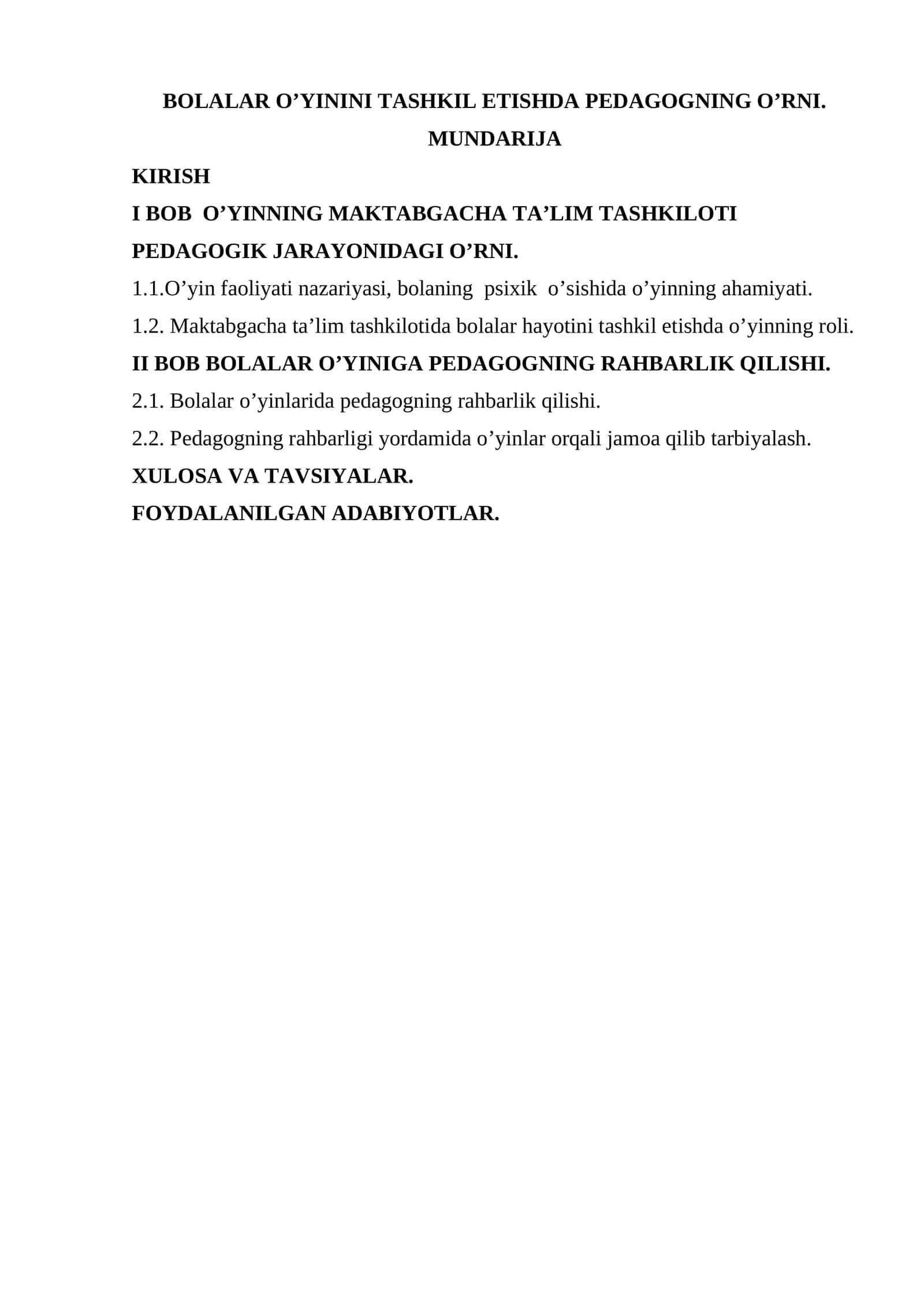 BOLALAR O’YININI TASHKIL ETISHDA PEDAGOGNING O’RNI 1