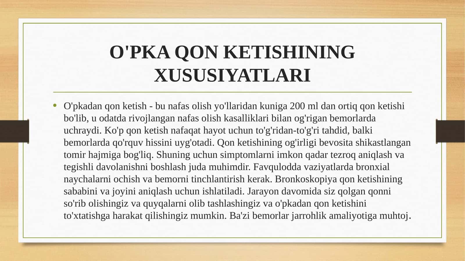 O'pkaqonketishining xususiyatlari 1