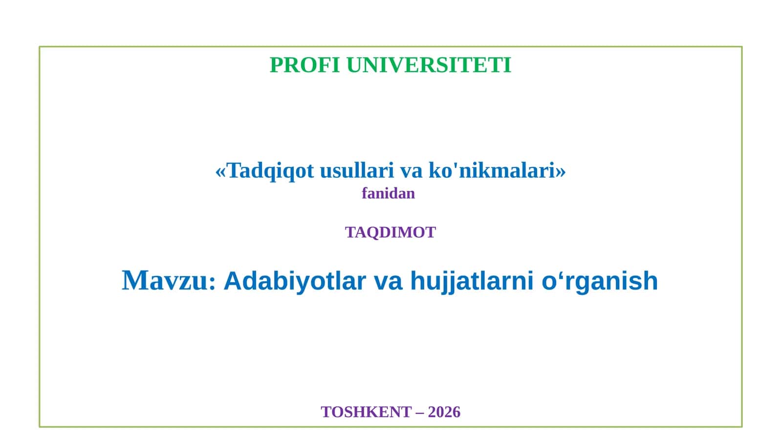 Adabiyotlar va hujjatlarni o'rganish 1