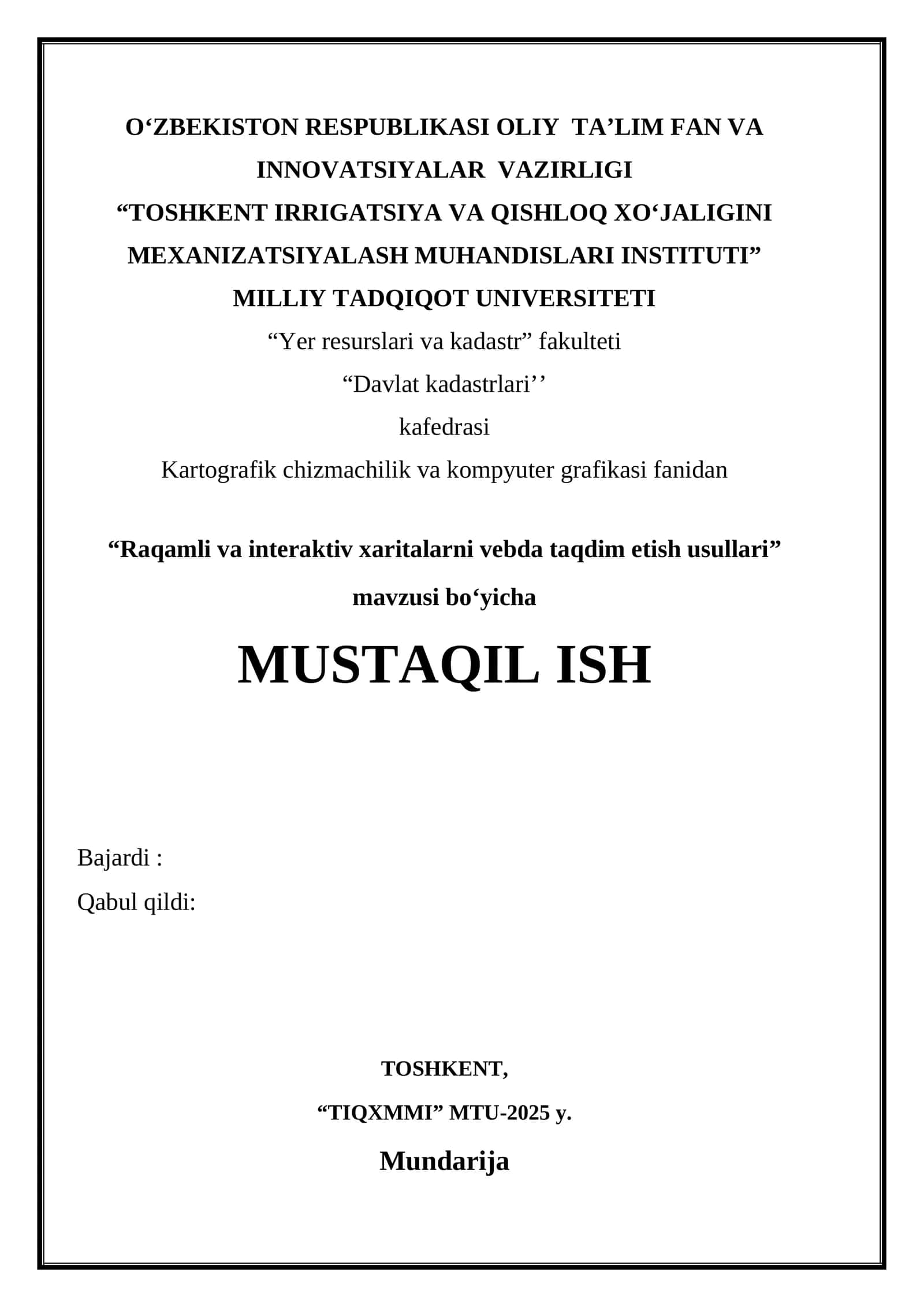 Raqamli va interaktiv xaritalarni vebda taqdim etish usullari. 1