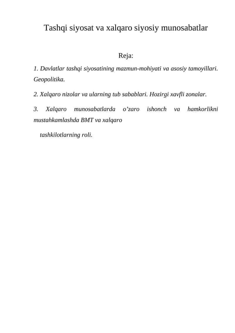 Tashqi siyosat va xalqaro siyosiy munosabatlar 1