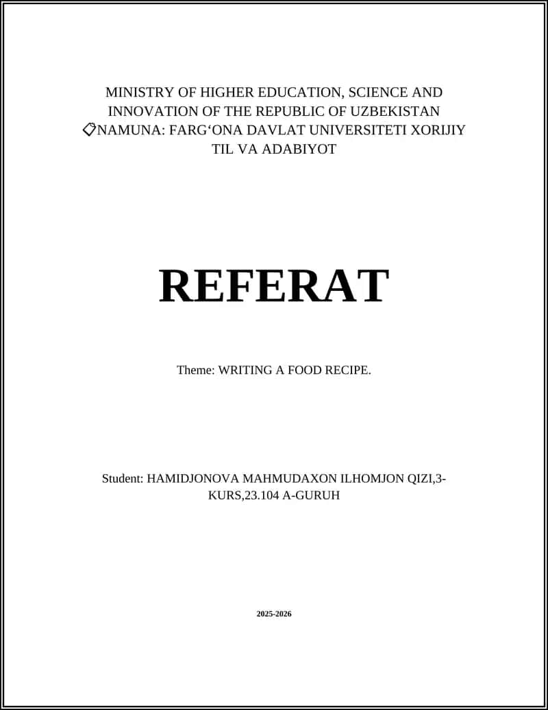 FARG‘ONA DAVLAT UNIVERSITETI XORIJIY TIL VA ADABIYOT REFERAT 1