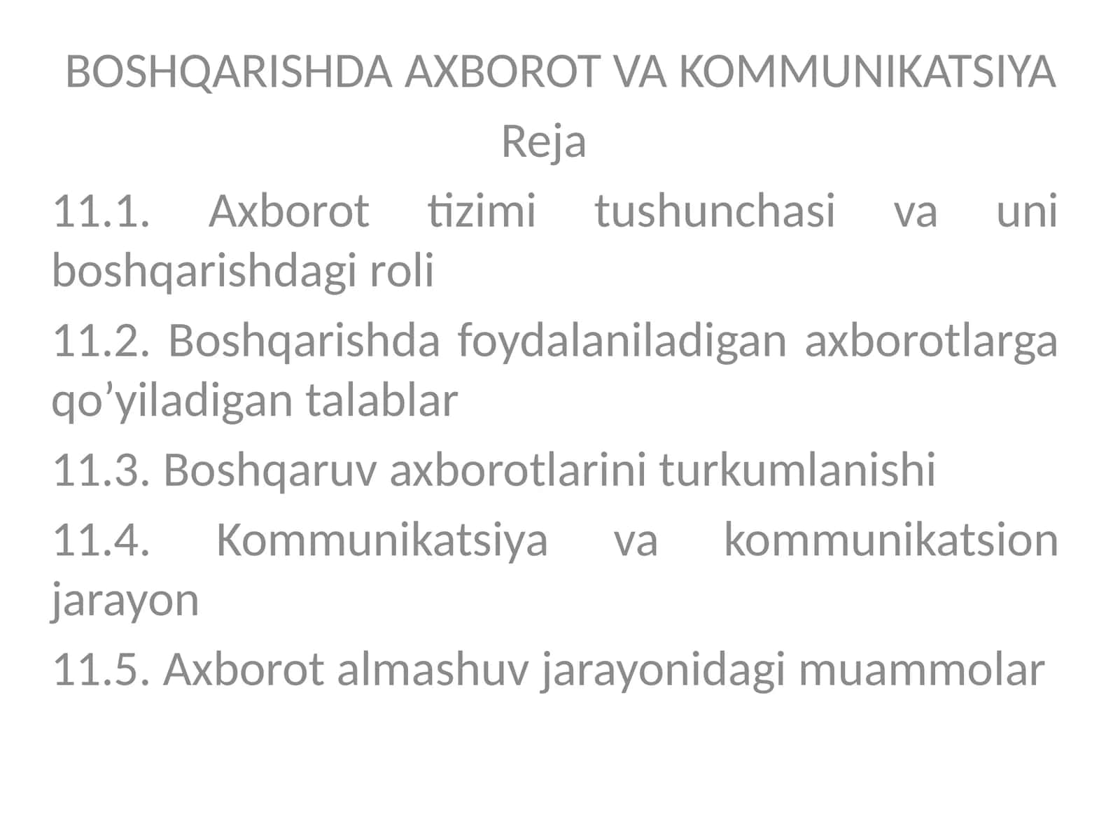 BOSHQARISHDA AXBOROT VA KOMMUNIKATSIYA 1