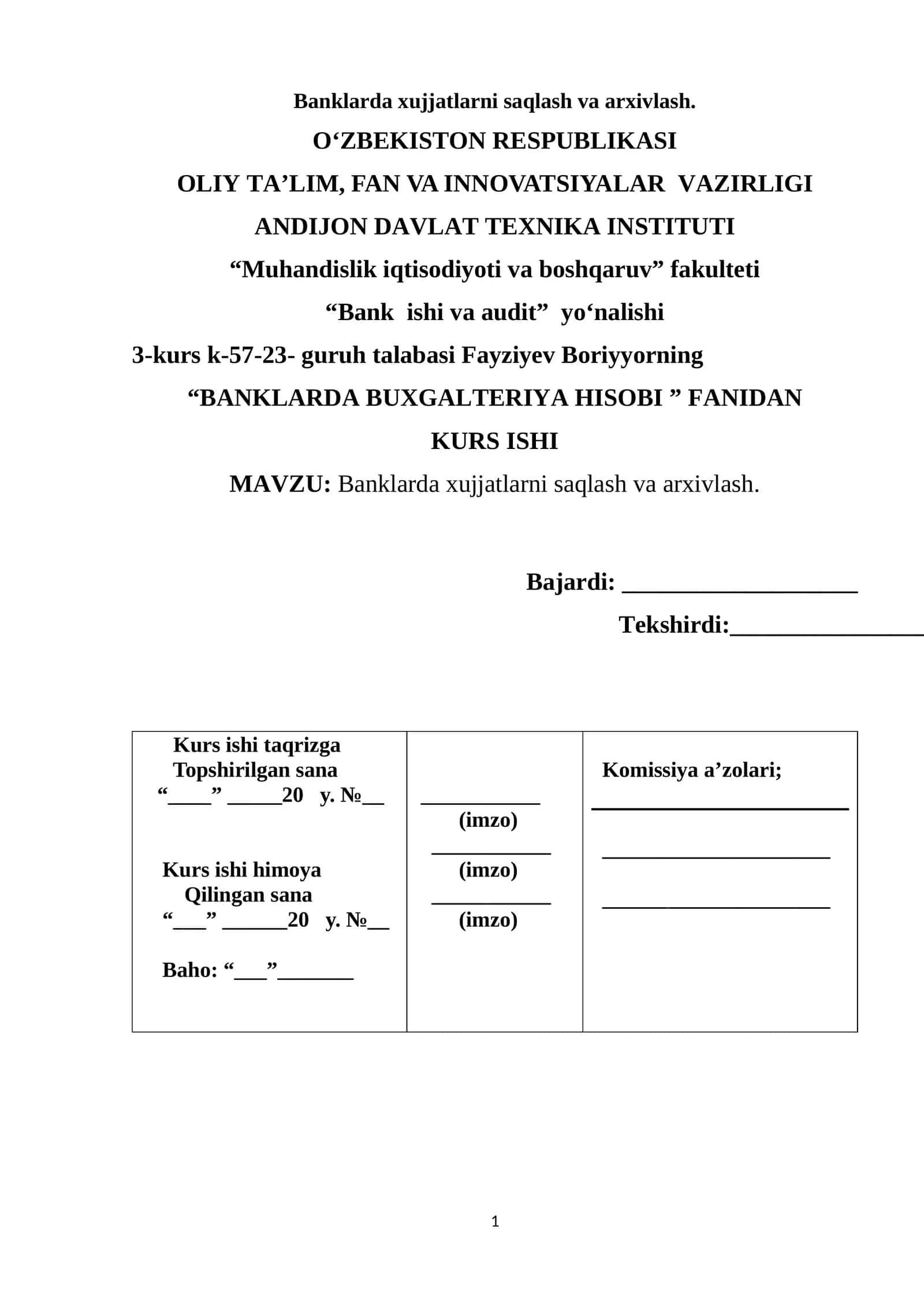 Banklarda xujjatlarni saqlash va arxivlash 1