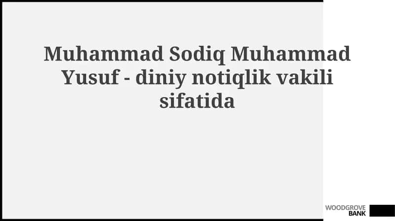 Muhammad Sodiq Muhammad Yusuf -diniynotiqlikvakilisifatida 1