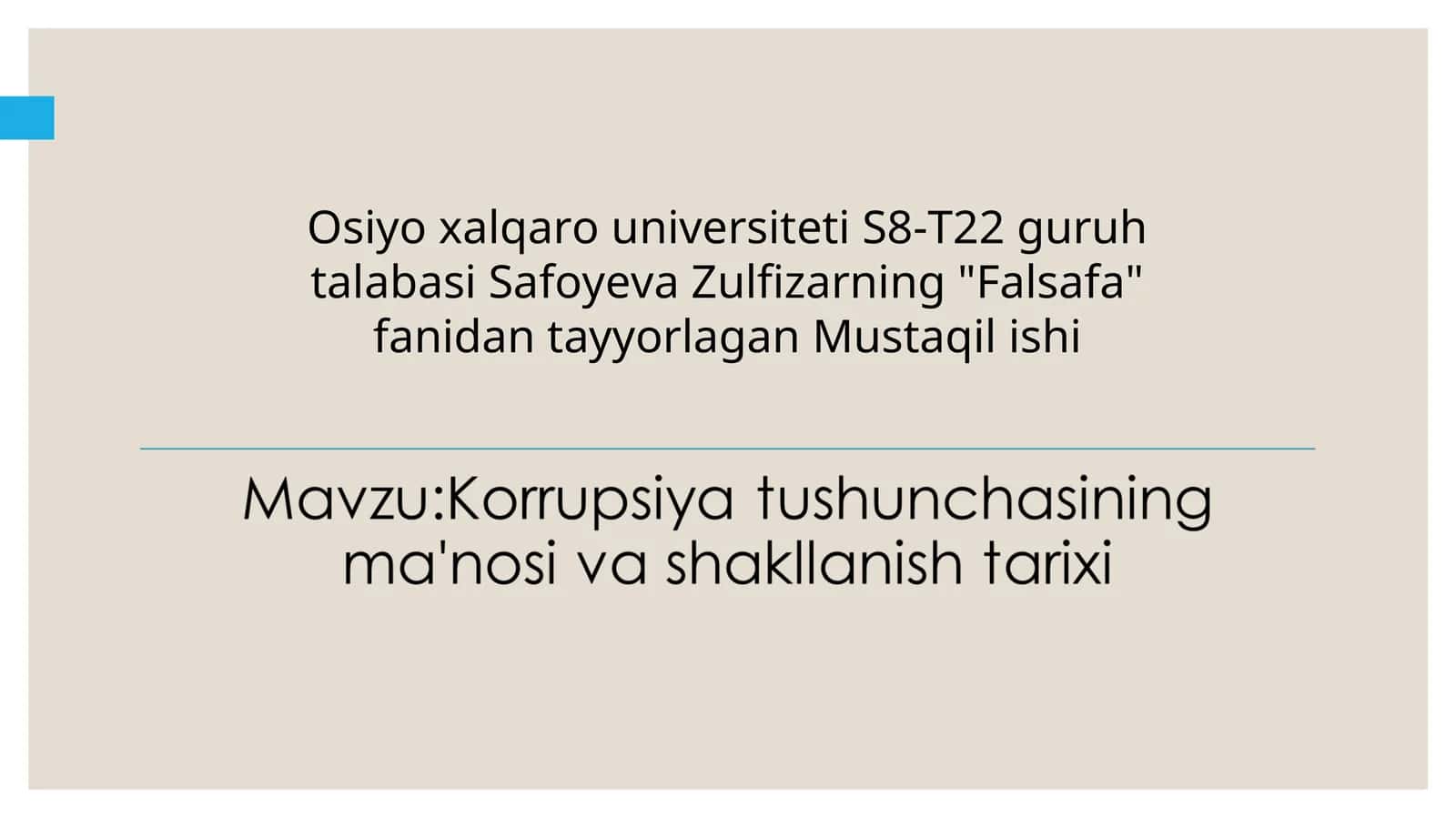 "Falsafa" fanidan tayyorlagan Mustaqil ishi 1