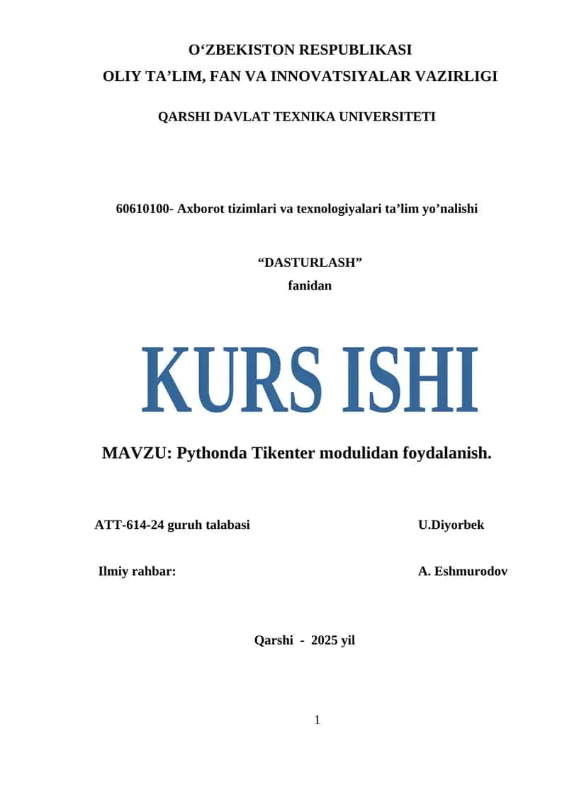 Pythonda Tikenter modulidan foydalanish 1