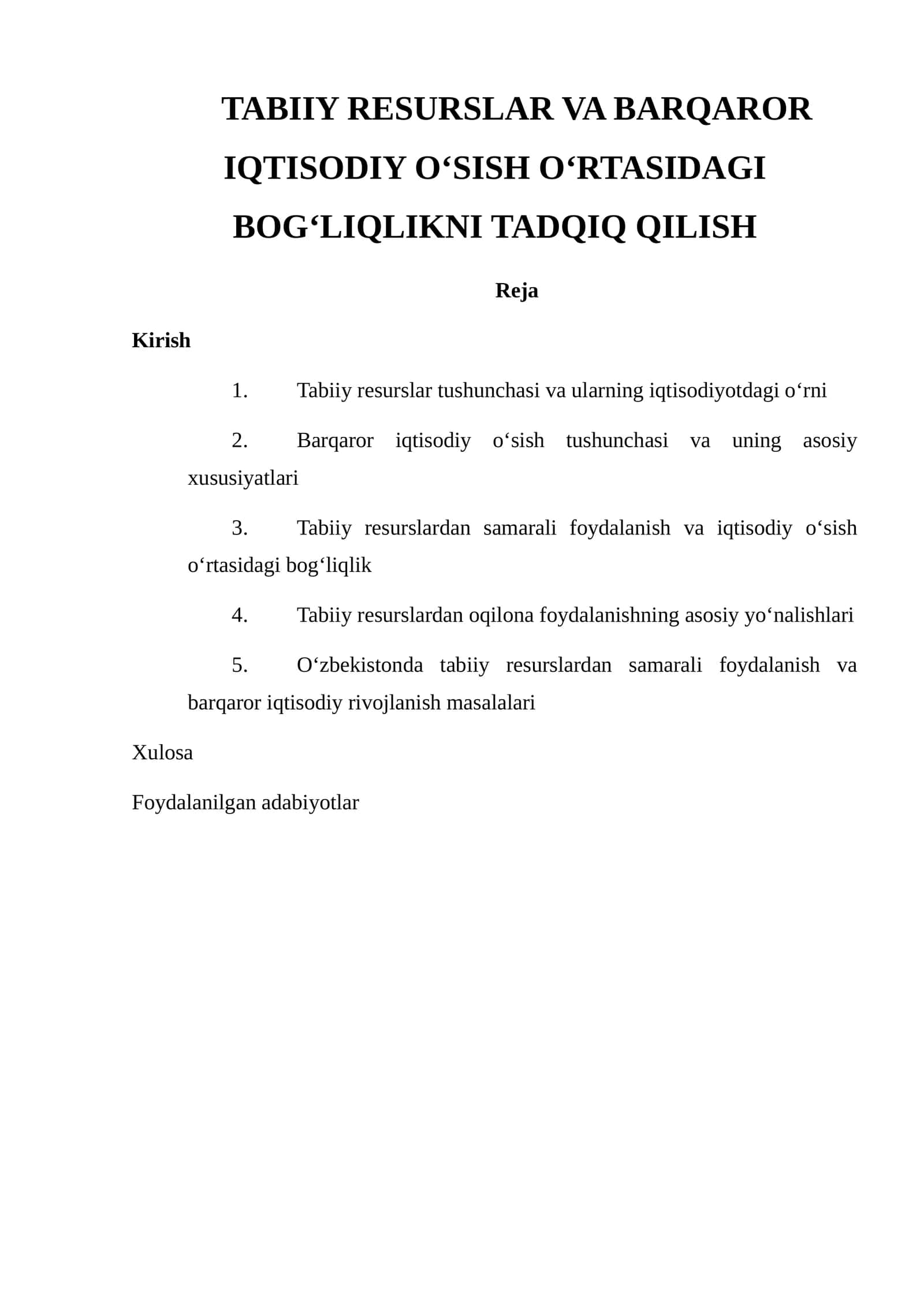 Tabiiy Resurslar va Barqaror Iqtisodiy O‘sish O‘rtasidagi Bog‘liqni Tadqiq Qilish 1