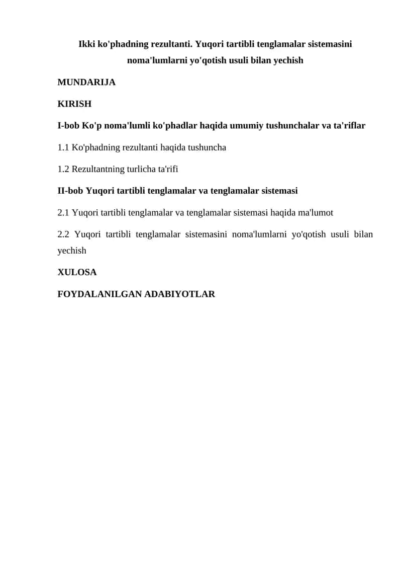 Ko‘phadlar va yuqori tartibli tenglamalar haqida 1