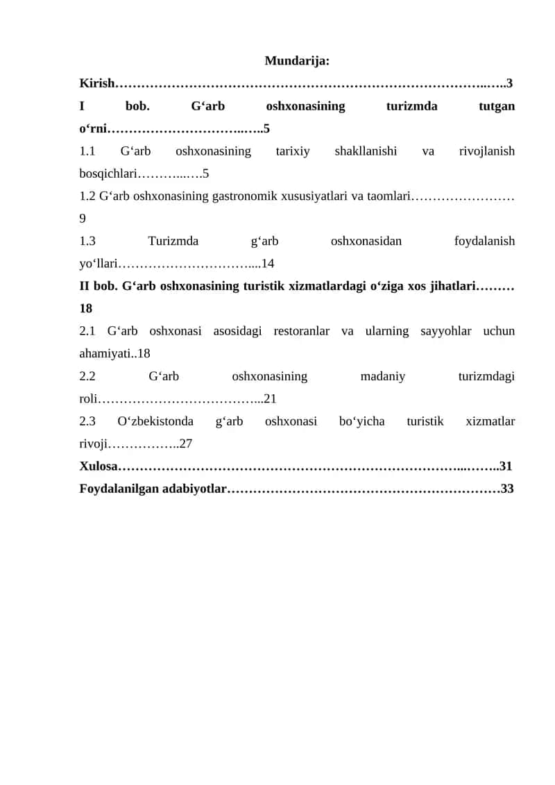 Gʻarb oshxonasining turizmda tutgan oʻrni 1