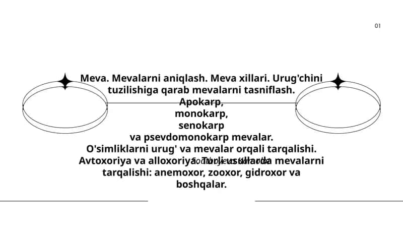 Meva. Mevalarni aniqlash. Meva xillari. Urug'chini tuzilishiga qarab mevalarni tasniflash 1