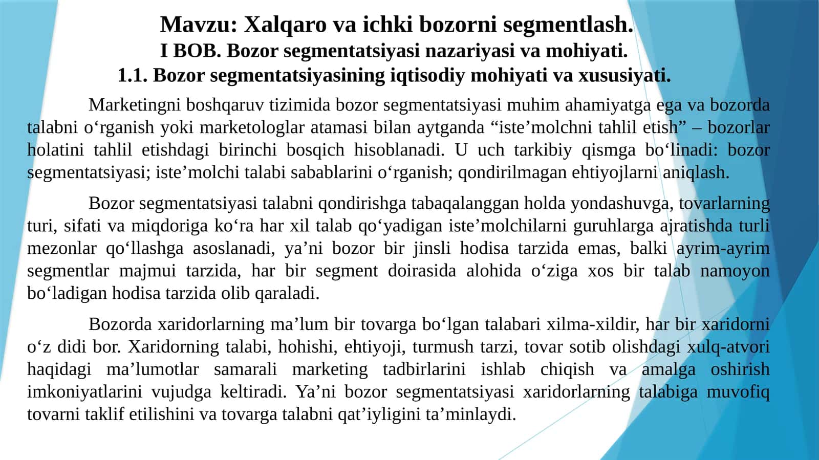 Xalqaro va ichki bozorni segmentlash 1