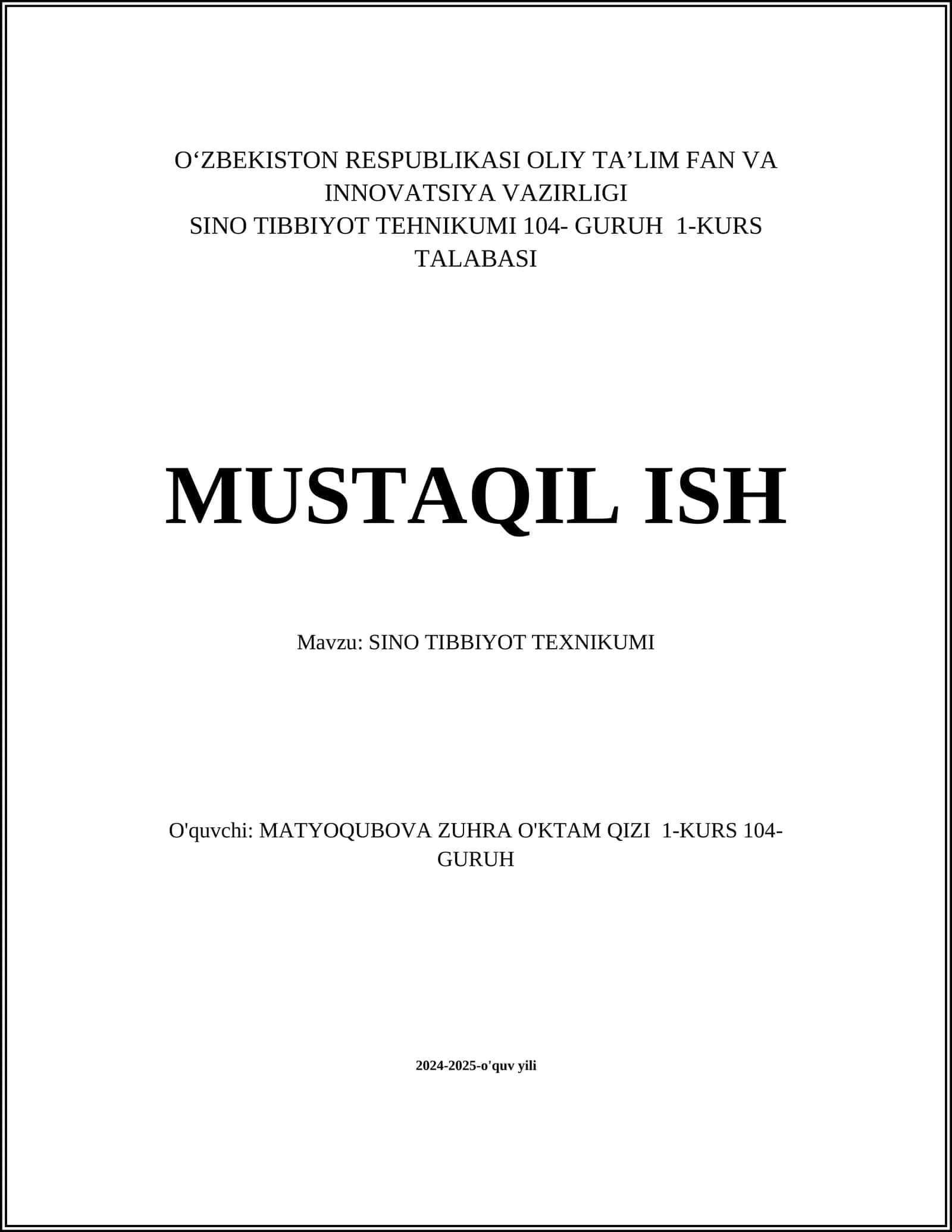 SINO TIBBIYOT TEXNIKUMI 1
