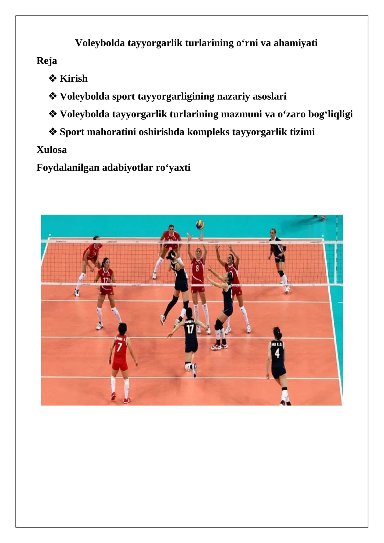 Voleybolda tayyorgarlik turlarining o‘rni va ahamiyati 1