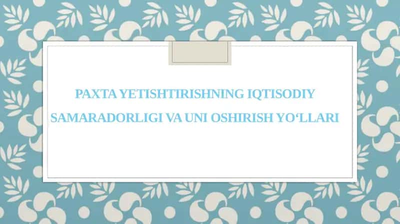 Paxta yetishtirishning iqtisodiy samaradorligi va uni oshirish yo‘llari 1