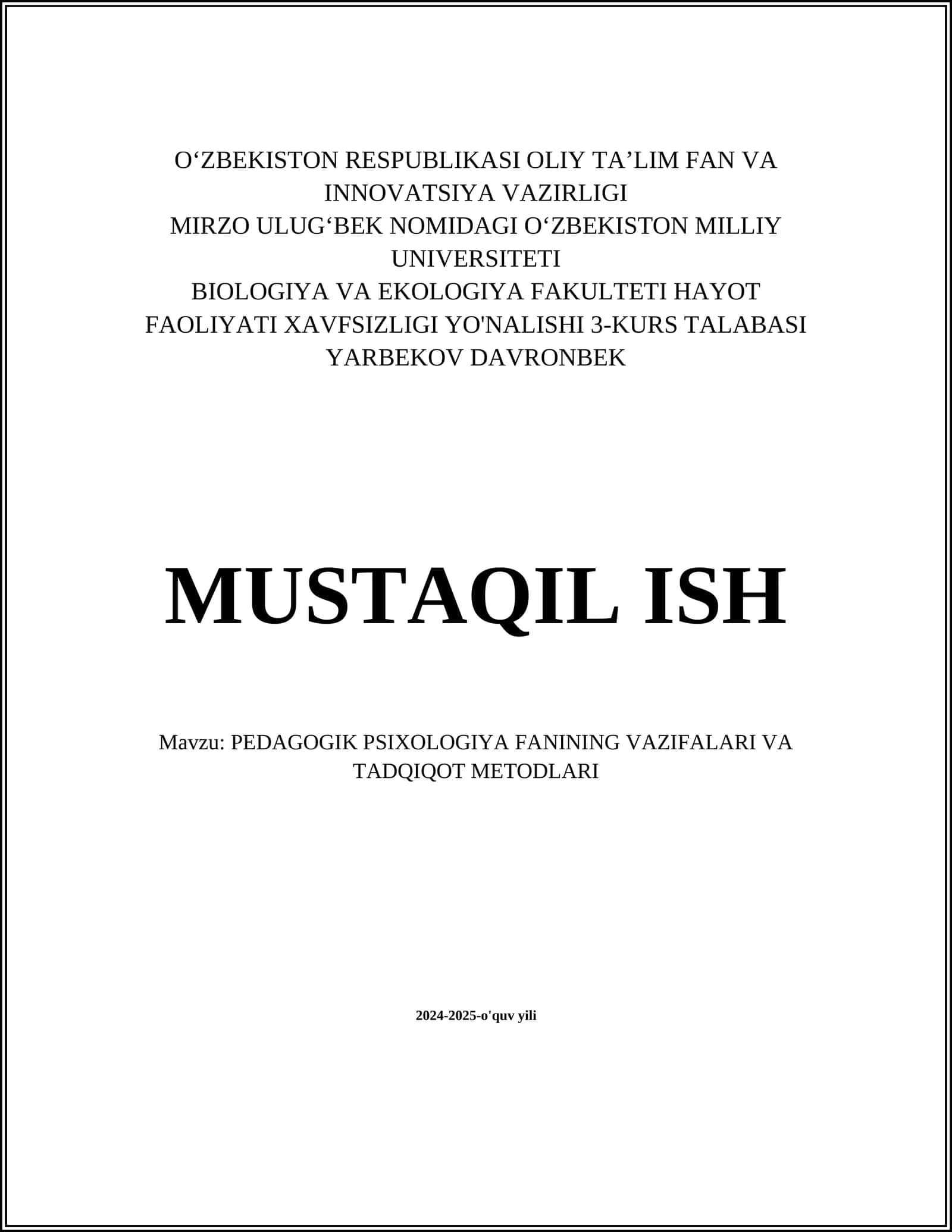 PЕDAGOGIK PSIXOLOGIYA FANINING VAZIFALARI VA TADQIQOT MЕTODLARI 1