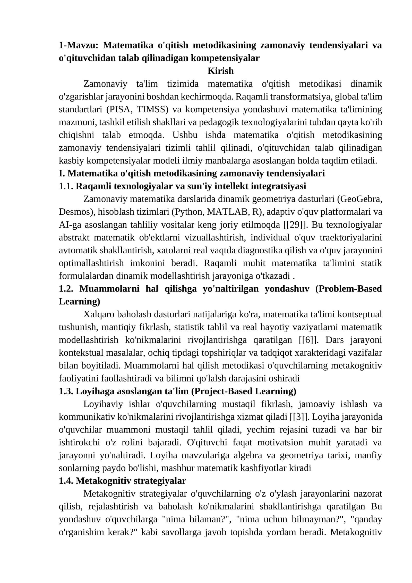 Matematika o'qitish metodikasining zamonaviy tendensiyalari va o'qituvchidan talab qilinadigan kompetensiyalar 1