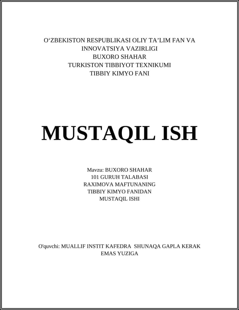 Maftunaning tibbiy kimyo fanidan mustaqil ish: Paratsetamolning jigar metabolizmi va toksik ta'siri 1