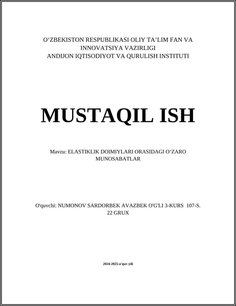 ELASTIKLIK DOIMIYLARI ORASIDAGI OʻZARO MUNOSABATLAR 1