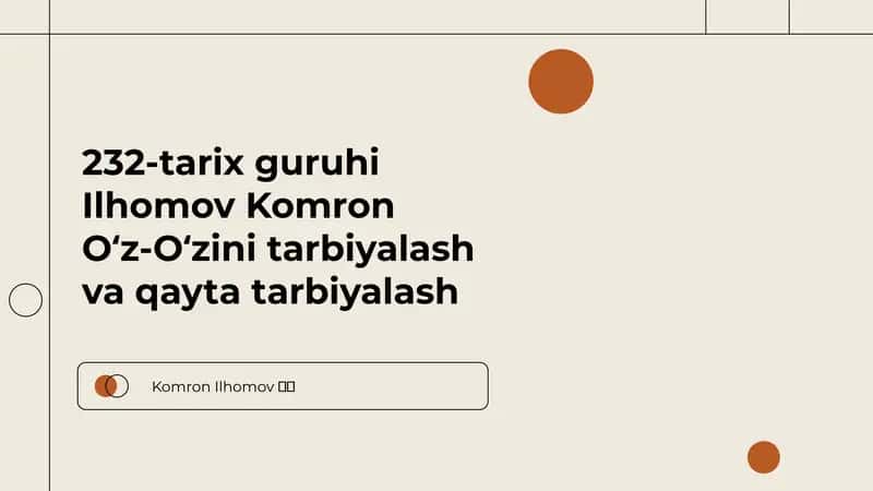 O'z-O'zini Tarbiyalash va Qayta Tarbiyalash 1