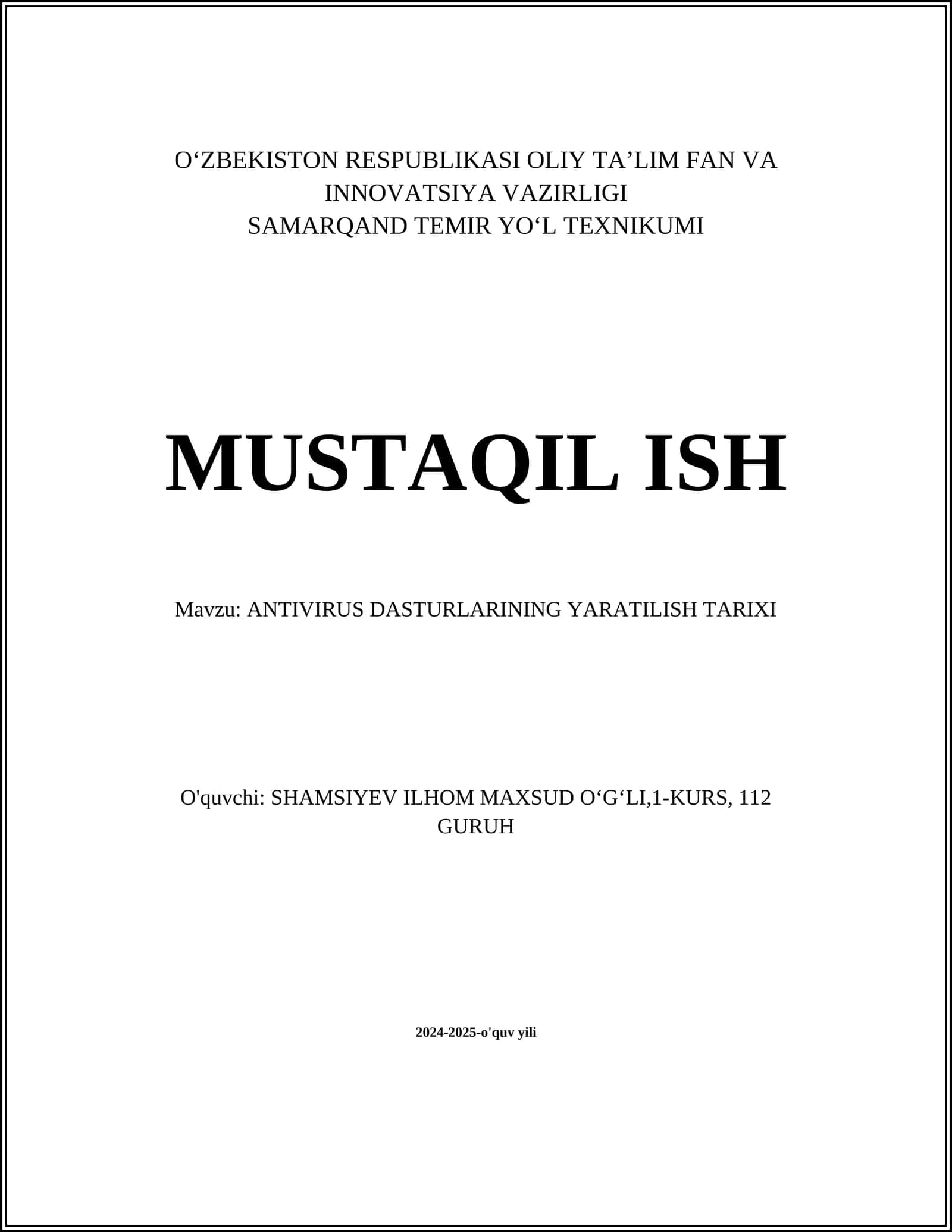 ANTIVIRUS DASTURLARINING YARATILISH TARIXI 1