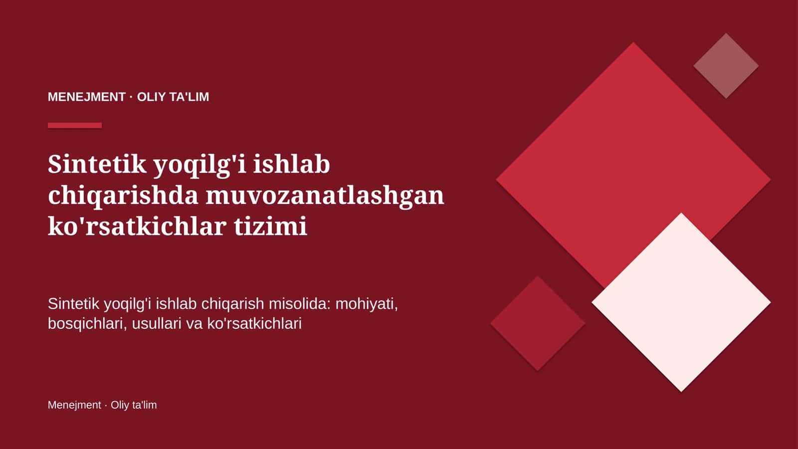 sintetik yoqilg'i ishlab chiqarishda muvozanatlashgan ko'rsatkichlar tizimi 9902 1